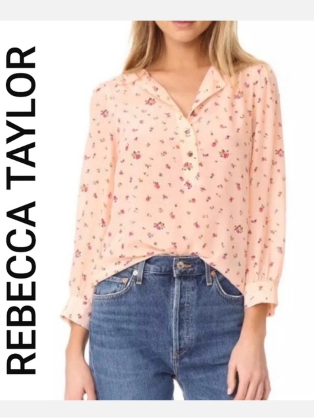 Rebecca Taylor Mia Floral Top Long Sleeve Ballet Pink Sz 2/XS-S Cottagecore